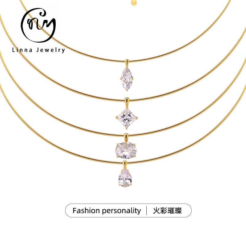 S925 Sterling Silver Geometric Moissanite Choker Necklace | Unique Luxury