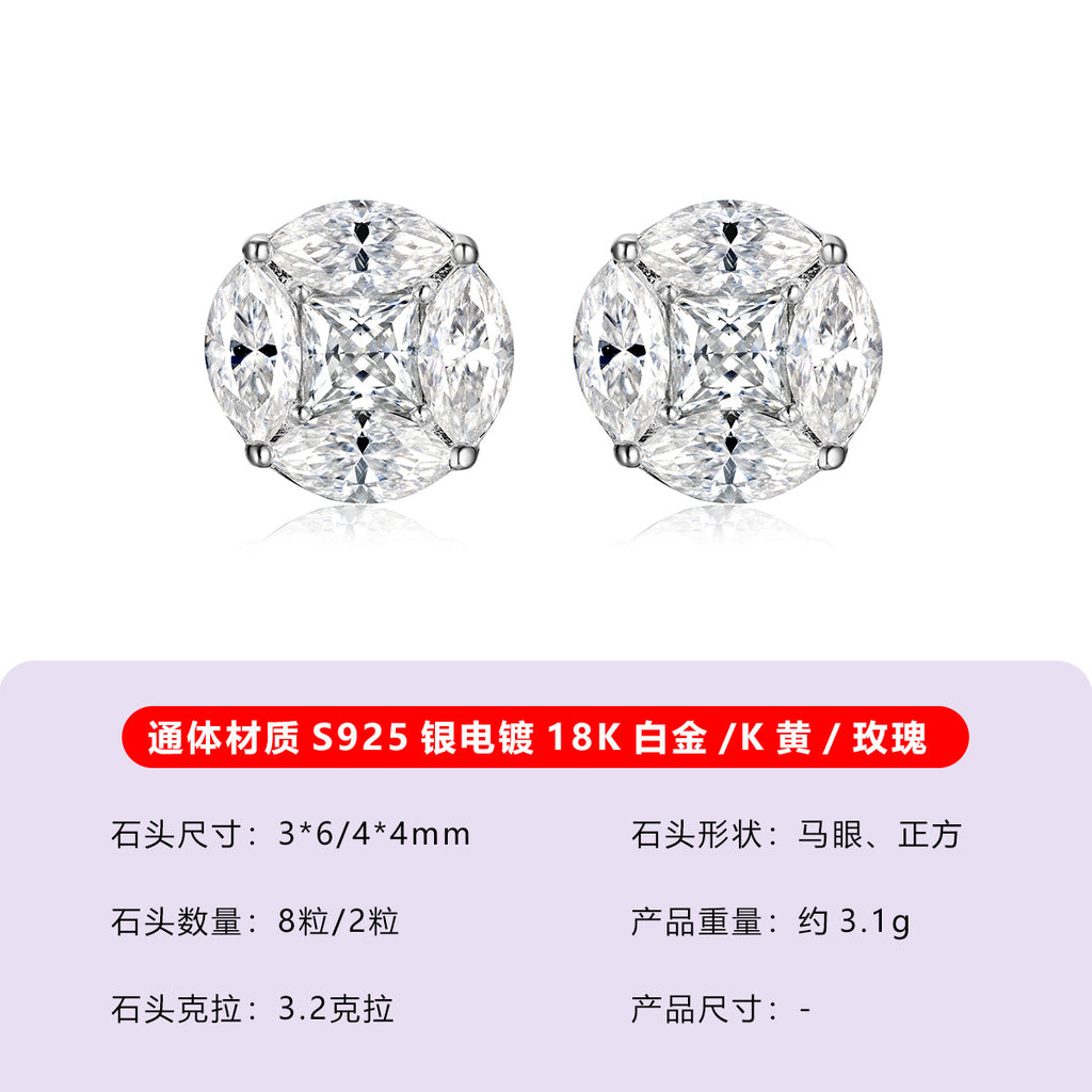 工厂直供S925银耳钉 圆形满镶马眼款ins风百搭精致直播跨境专供