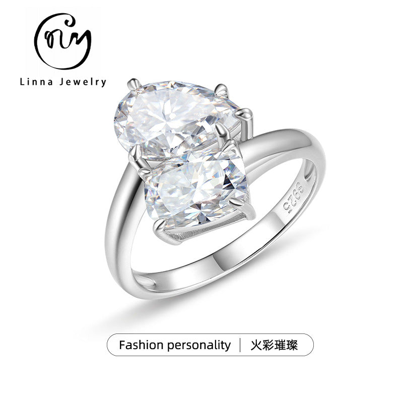 S925 Sterling Silver Oval & Teardrop Moissanite Ring | Luxury Women's Jewelry