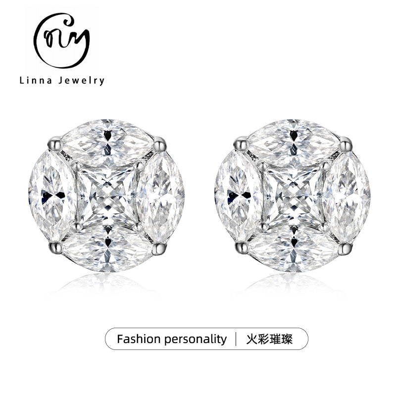 工厂直供S925银耳钉 圆形满镶马眼款ins风百搭精致直播跨境专供
