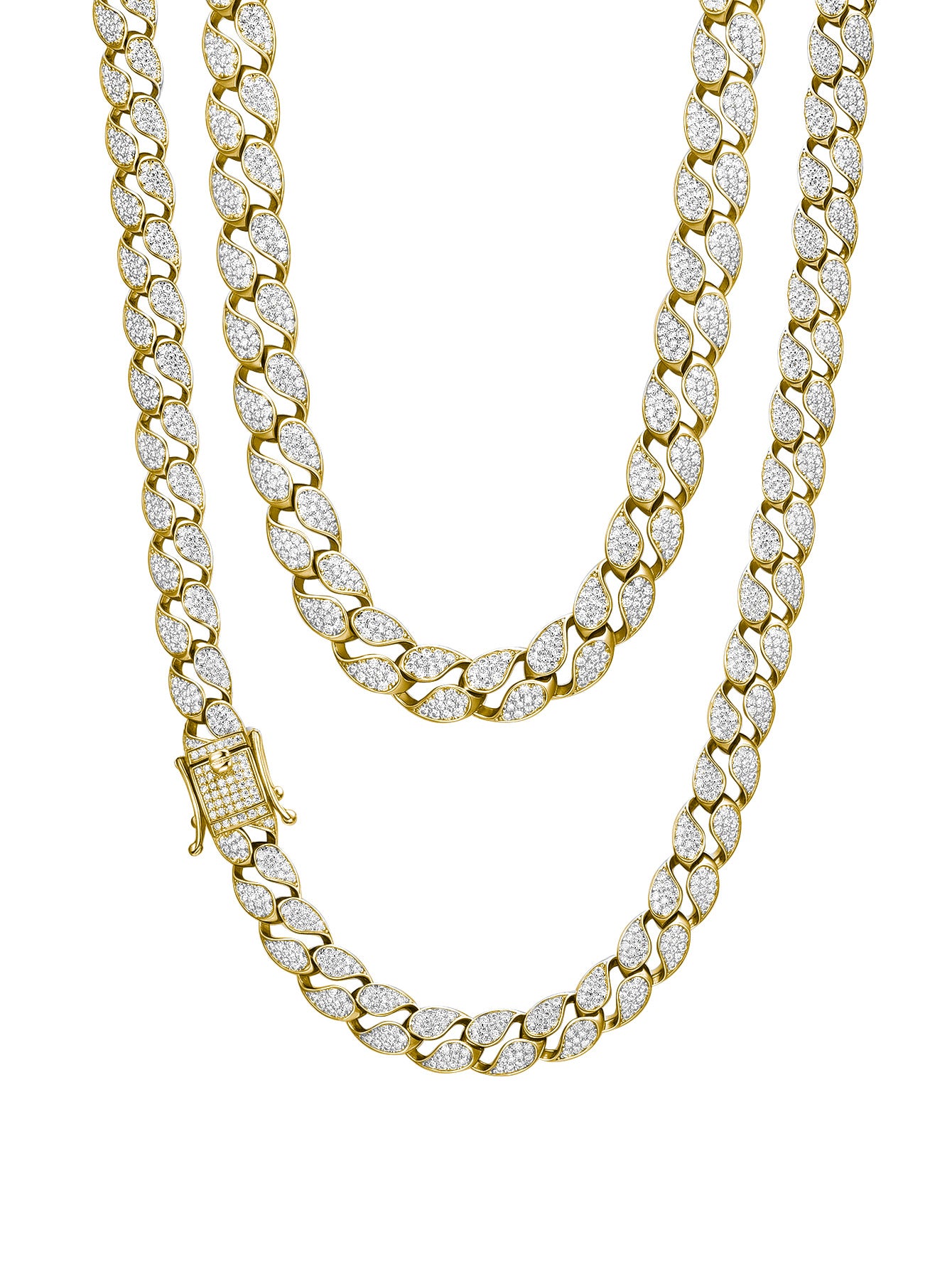 S925 Sterling Silver 10mm Moissanite Cuban Chain Men's Necklace | Gold & Silver