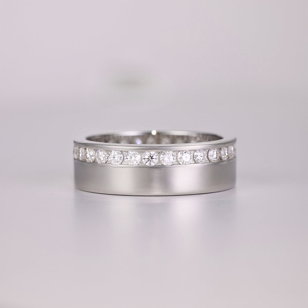 S925 Sterling Silver Men's Full Eternity Moissanite Ring | White Gold, US Size 5–11