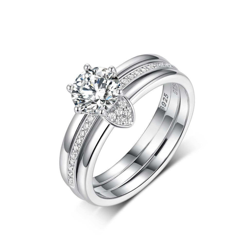 S925 Sterling Silver Double Layer Moissanite Ring Set | Engagement & Wedding