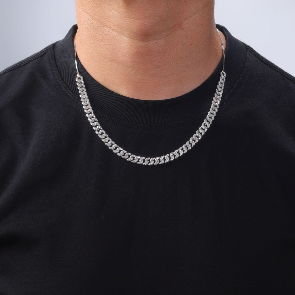 S925 Sterling Silver Adjustable Moissanite Cuban Link Necklace | Gold & Silver