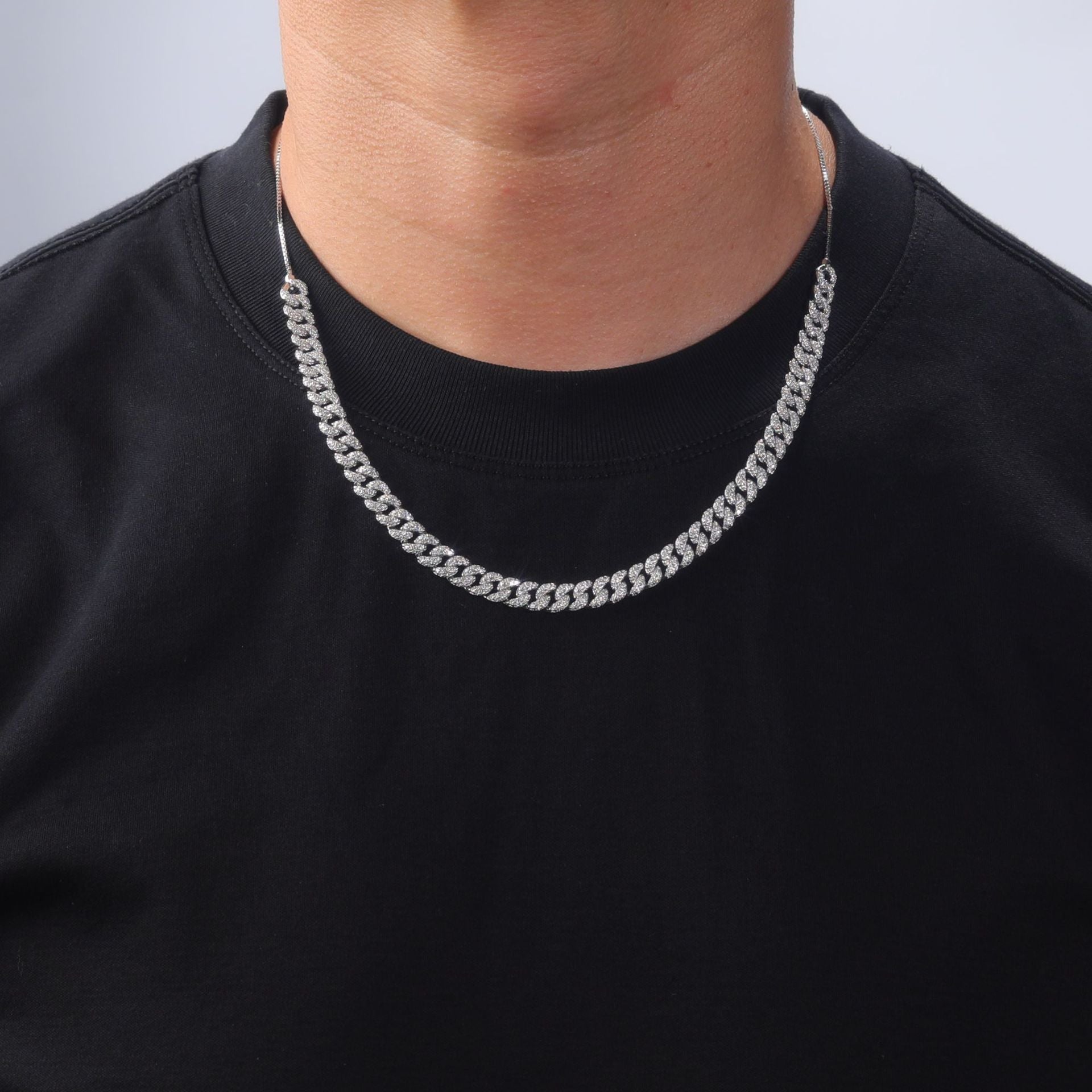 S925 Sterling Silver Adjustable Moissanite Cuban Link Necklace | Gold & Silver