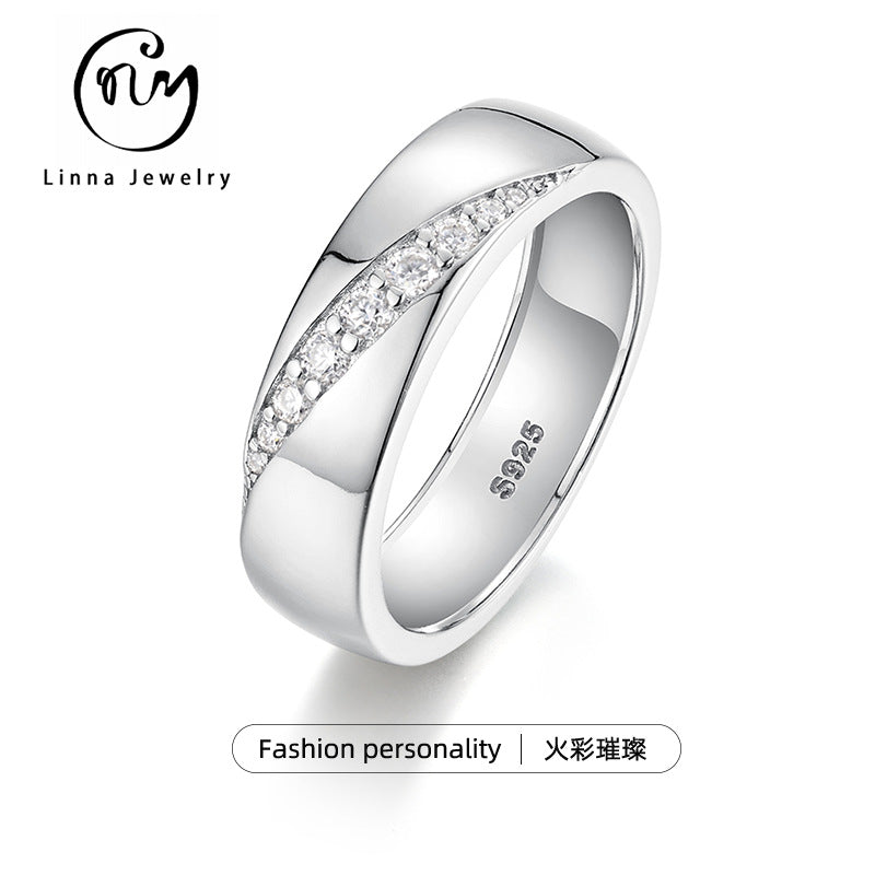 S925 Sterling Silver Men's Wide Band Moissanite Ring | White Gold, US Size 5–11
