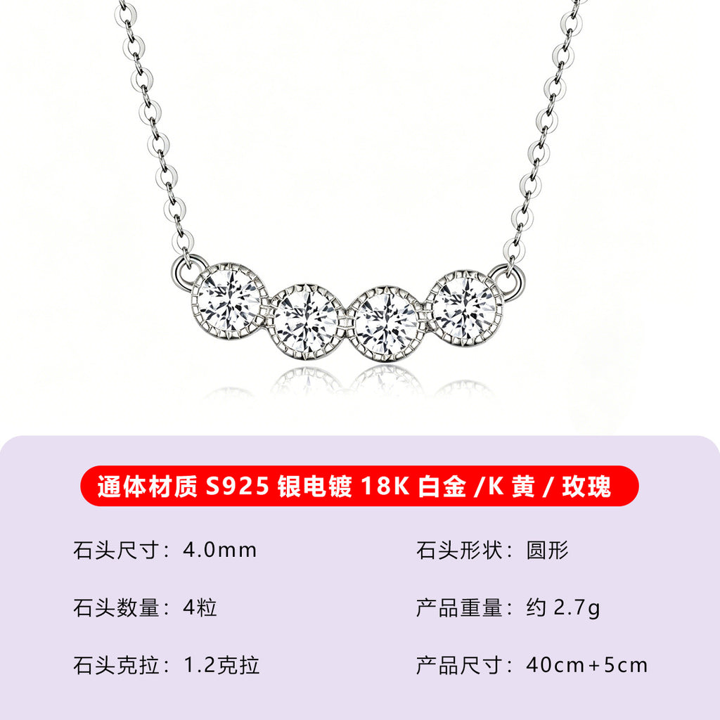 S925 Sterling Silver Four Stone Moissanite Collarbone Necklace | Minimalist Luxury