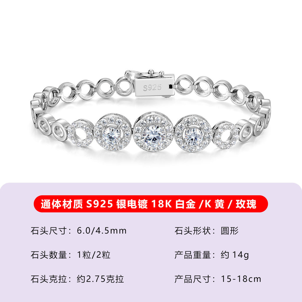S925银莫桑石镂空圆圈手链女小众设计感爆款跨境热卖现货