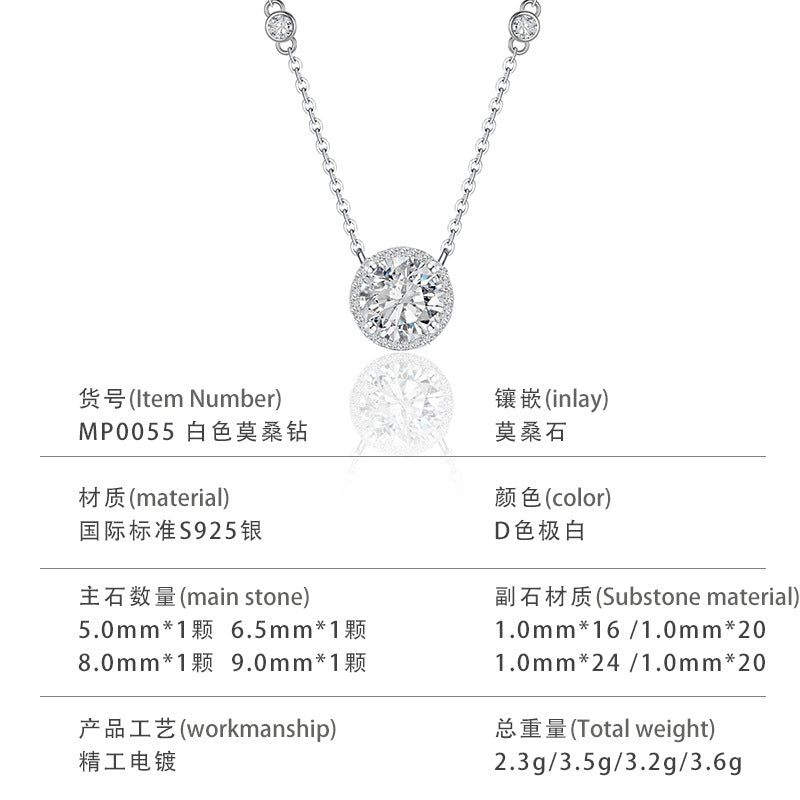 S925 Sterling Silver Starlight Moissanite Pendant Necklace | 0.5CT–3CT