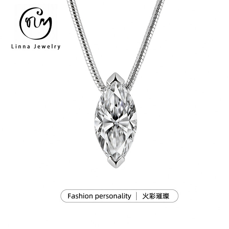 S925 Sterling Silver Marquise Moissanite Drop Pendant Necklace | Gold & Silver