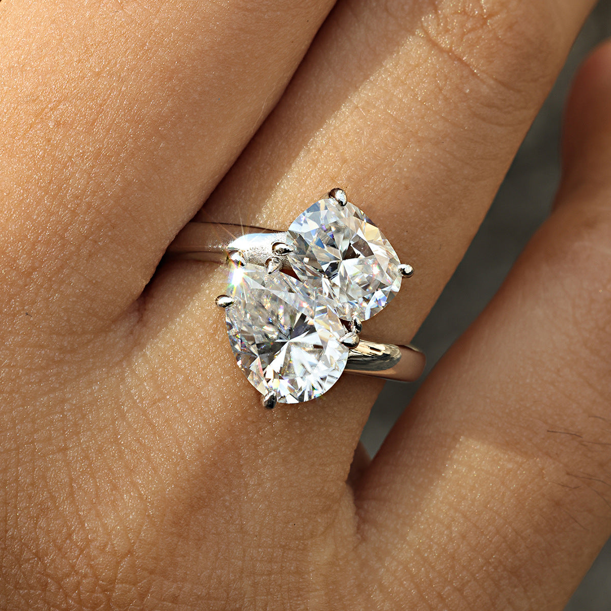 S925 Sterling Silver Oval & Teardrop Moissanite Ring | Luxury Women's Jewelry