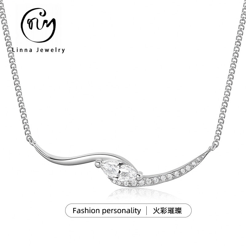 S925 Sterling Silver Marquise Moissanite Collarbone Necklace | Gold & Silver