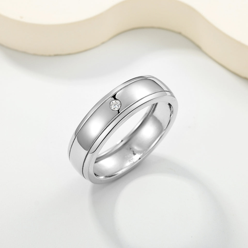 S925 Sterling Silver Men's Single Stone Double Rail Moissanite Ring | 2mm, Gold & White Gold