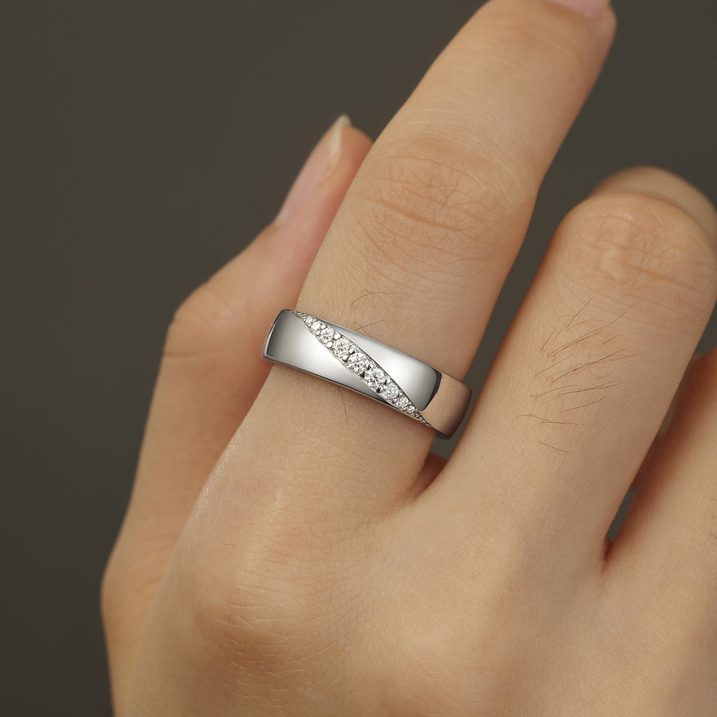 S925 Sterling Silver Men's Wide Band Moissanite Ring | White Gold, US Size 5–11