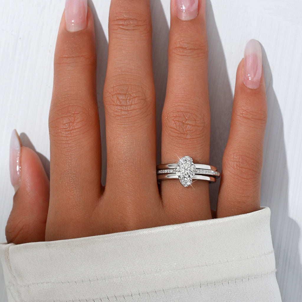 S925 Sterling Silver Double Layer Moissanite Ring Set | Engagement & Wedding