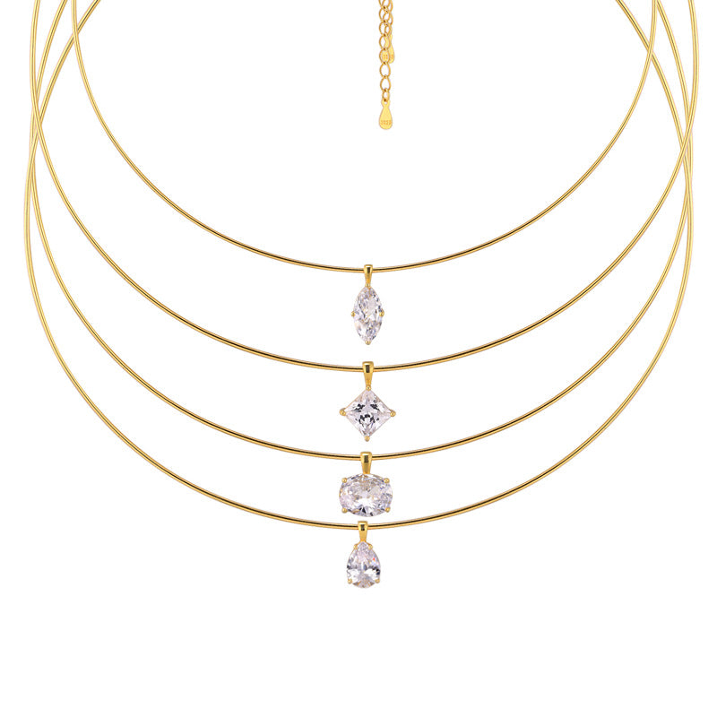 S925 Sterling Silver Geometric Moissanite Choker Necklace | Unique Luxury