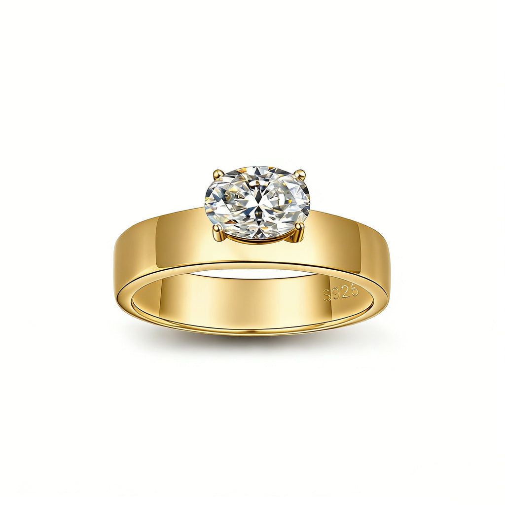S925 Sterling Silver Oval Moissanite Wide Band Ring | 5×7mm, Gold & White Gold