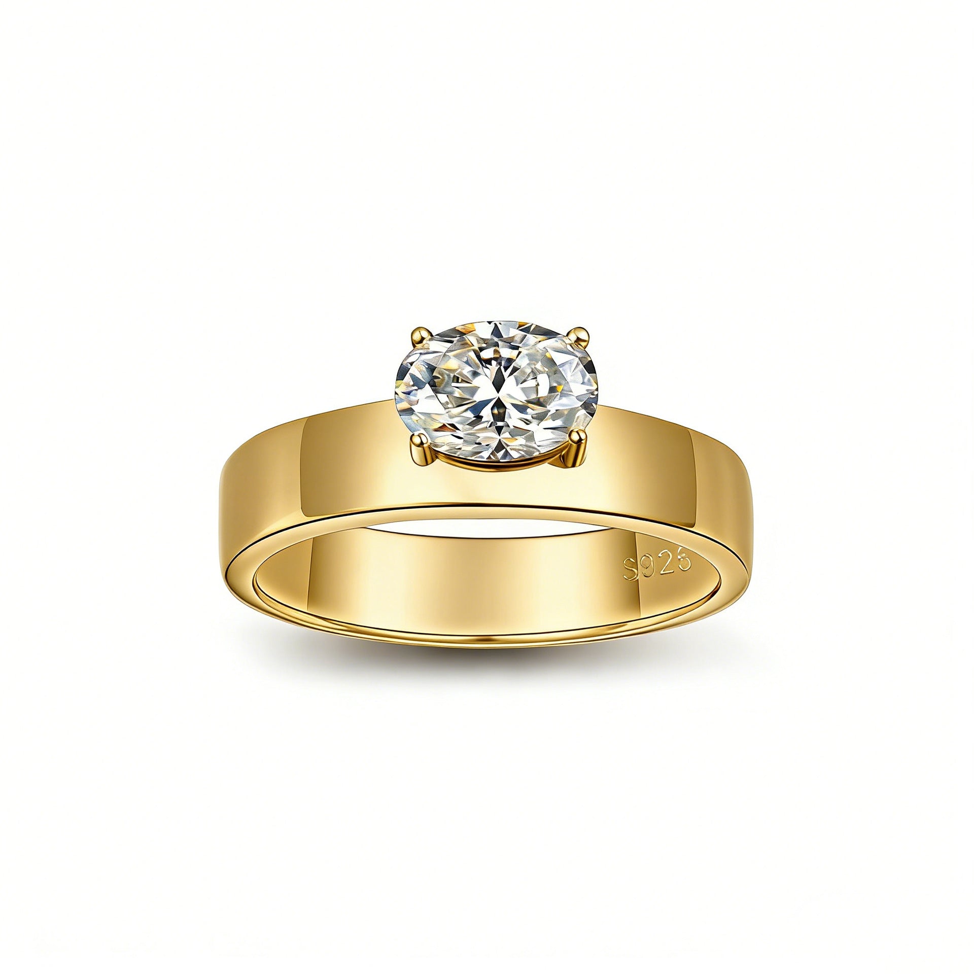S925 Sterling Silver Oval Moissanite Wide Band Ring | 5×7mm, Gold & White Gold