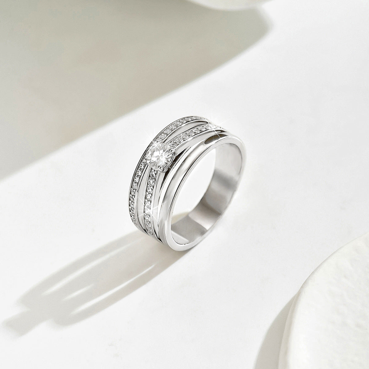 S925 Sterling Silver Women's Moissanite Fashion Ring | 0.3CT, Silver