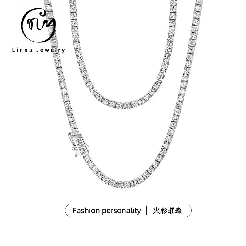 S925 Sterling Silver Moissanite Tennis Necklace | 2mm–6.5mm Stone Sizes