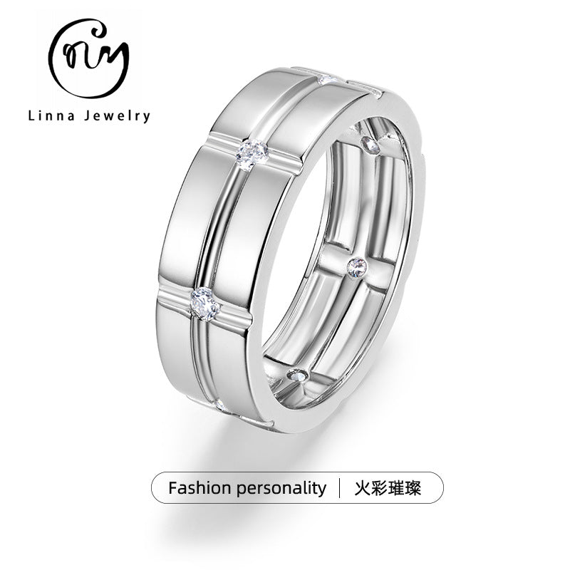 S925 Sterling Silver Men's Multi-Stone Engraved Moissanite Ring | 2mm, Gold & White Gold