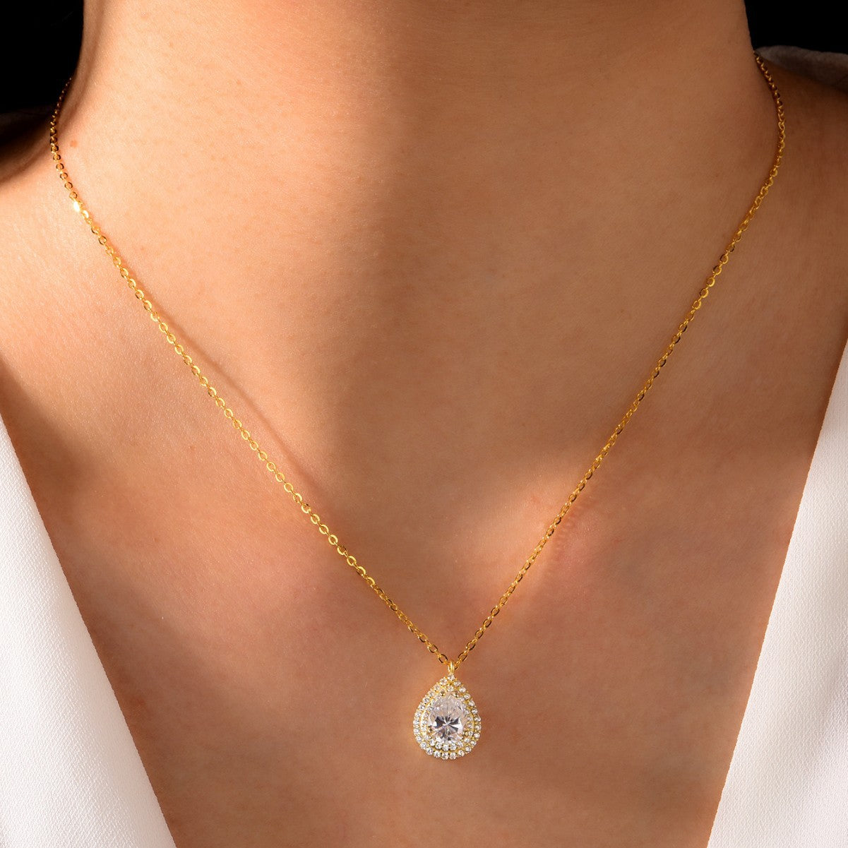 S925 Sterling Silver Triple Teardrop Moissanite Collarbone Necklace | Gold & White Gold