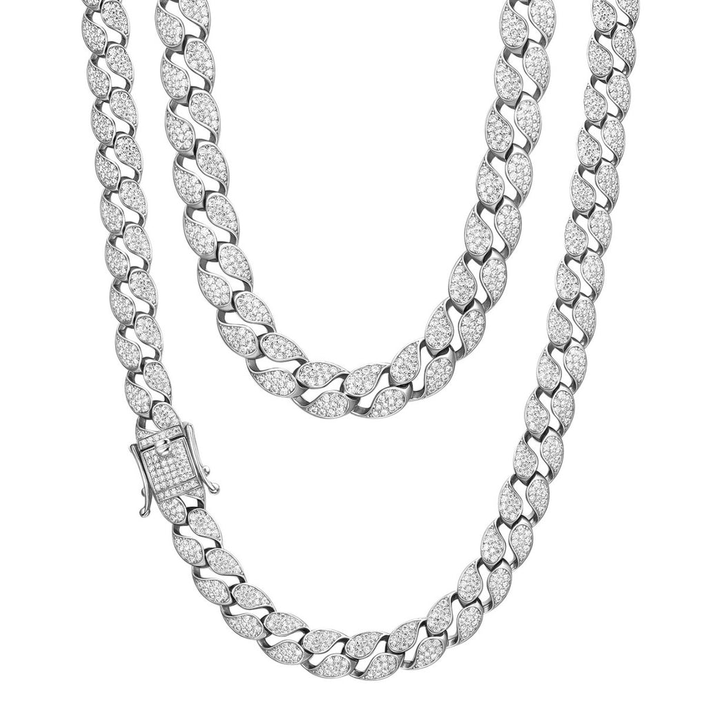 S925 Sterling Silver 10mm Moissanite Cuban Chain Men's Necklace | Gold & Silver