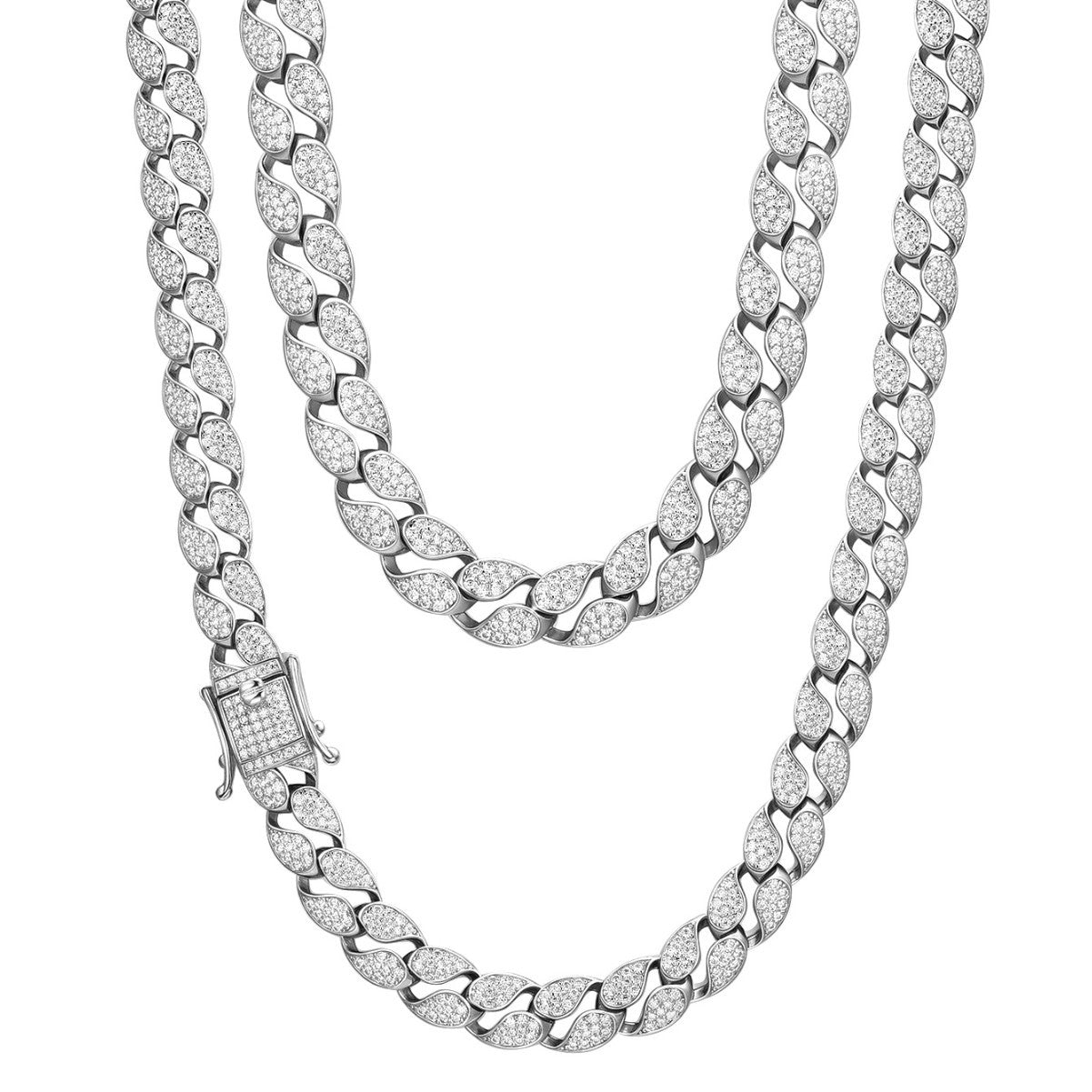 S925 Sterling Silver 10mm Moissanite Cuban Chain Men's Necklace | Gold & Silver