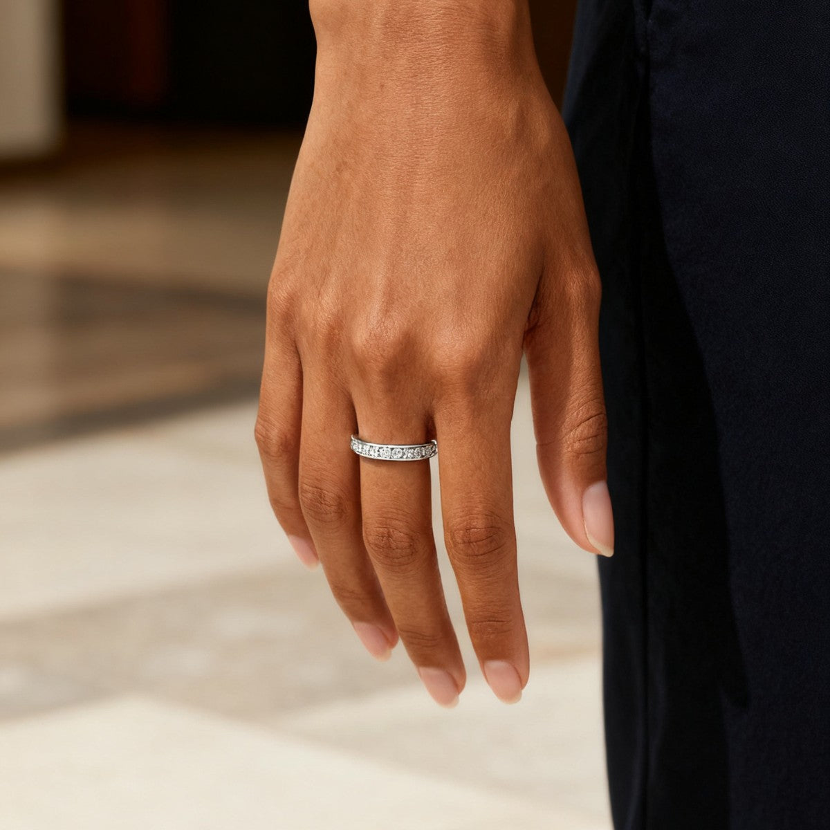 S925 Sterling Silver Eternity Band Moissanite Ring | Sparkling Luxury