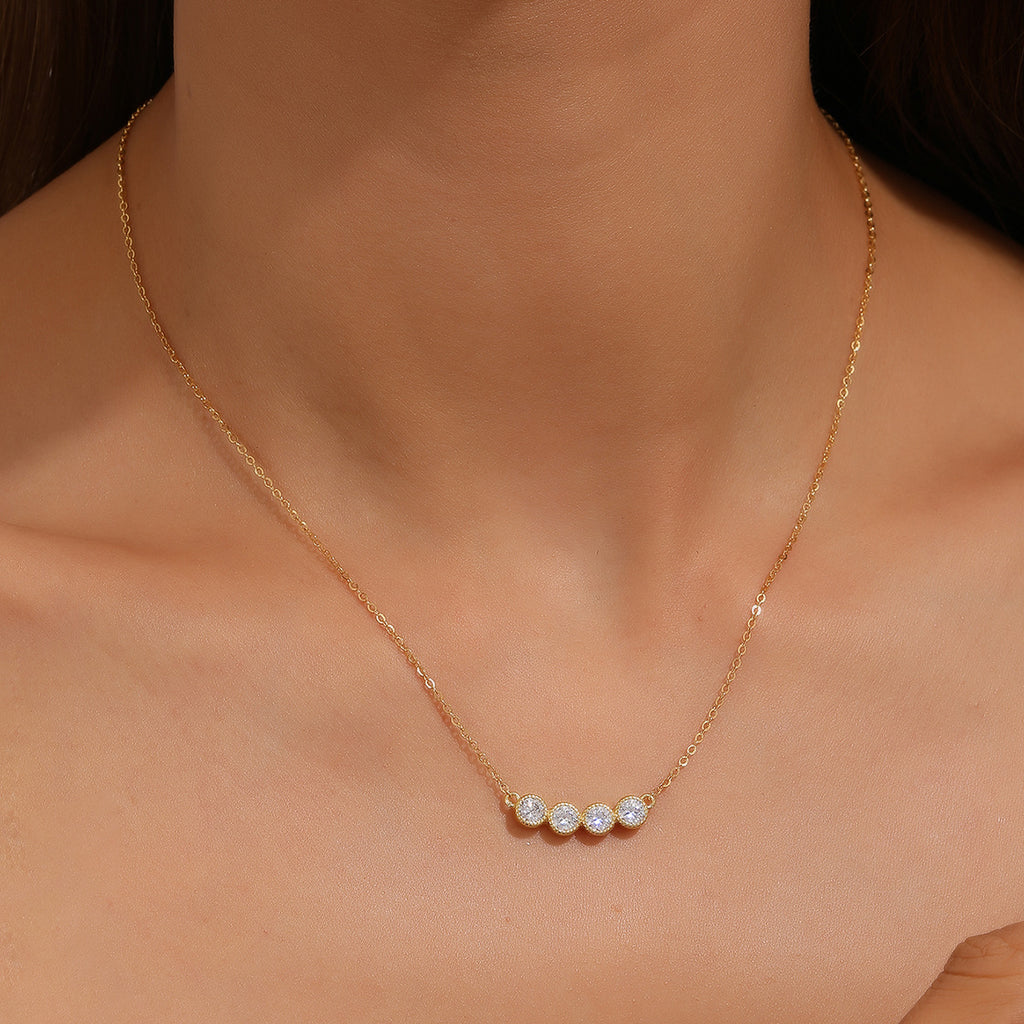 S925 Sterling Silver Four Stone Moissanite Collarbone Necklace | Minimalist Luxury