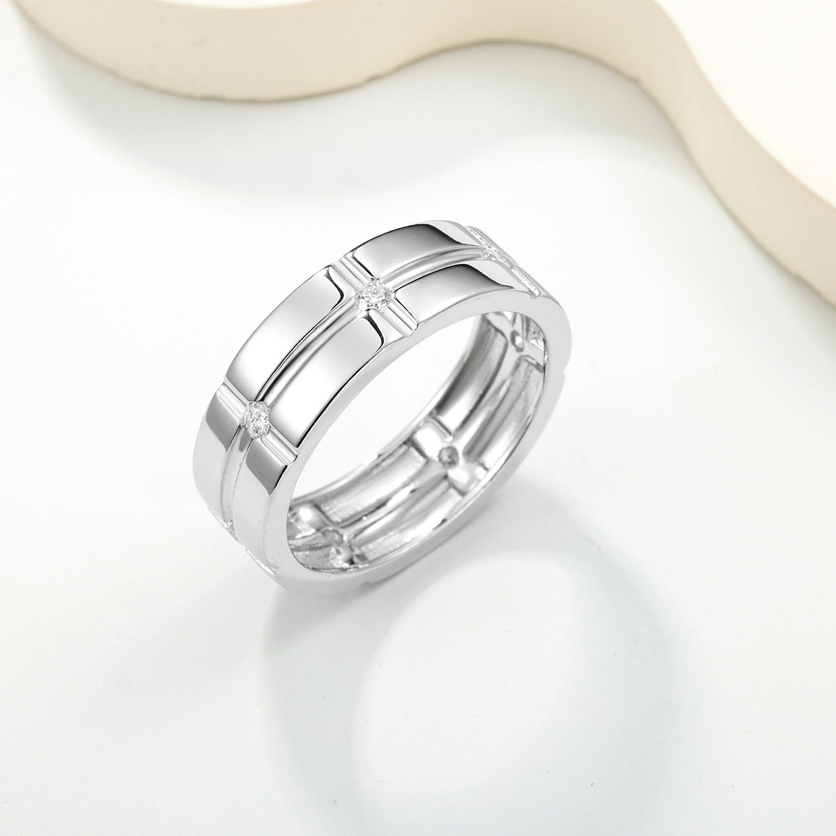 S925 Sterling Silver Men's Multi-Stone Engraved Moissanite Ring | 2mm, Gold & White Gold