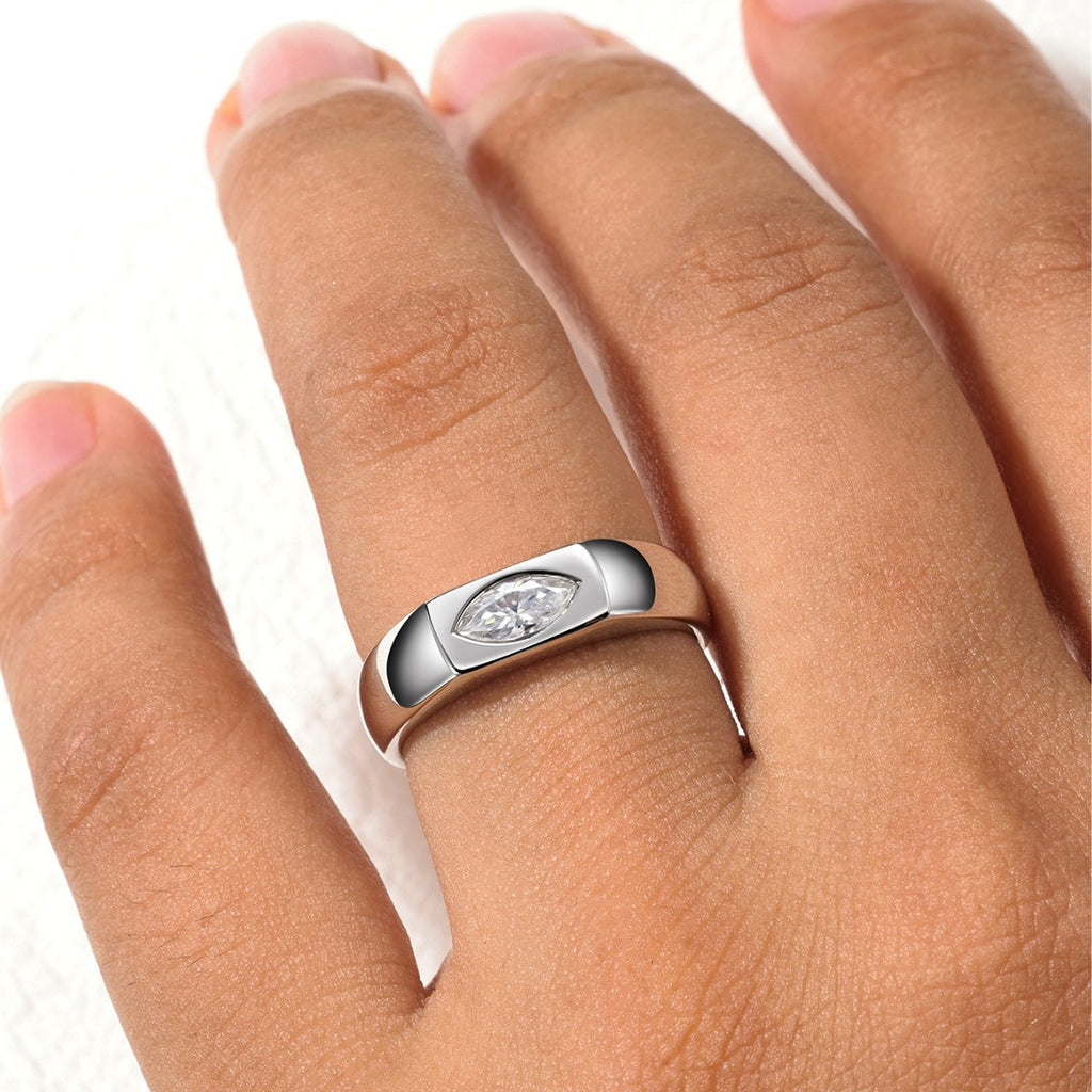 S925 Sterling Silver Marquise Channel Set Moissanite Ring | 3.5×7mm, Gold & White Gold