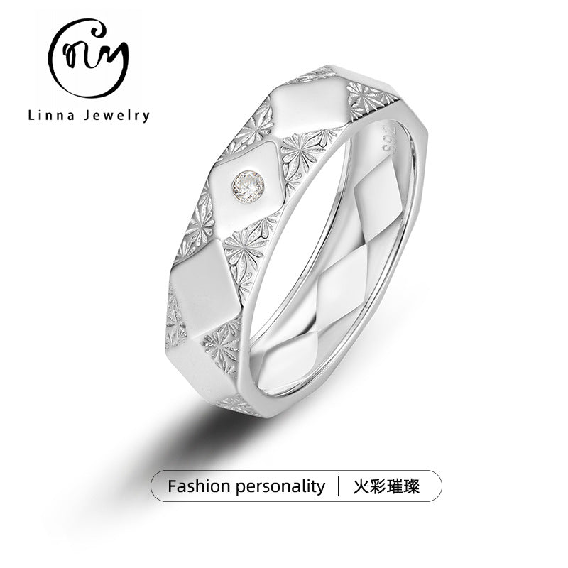 S925 Sterling Silver Men's Engraved Moissanite Ring | 2mm, Vintage Style