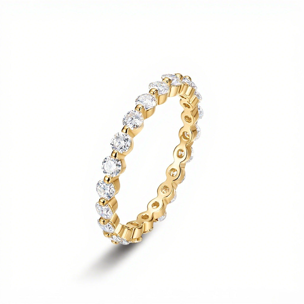 S925 Sterling Silver Full Pavé Moissanite Women's Ring | Gold & White Gold