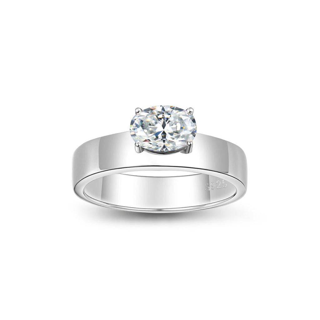 S925 Sterling Silver Oval Moissanite Wide Band Ring | 5×7mm, Gold & White Gold