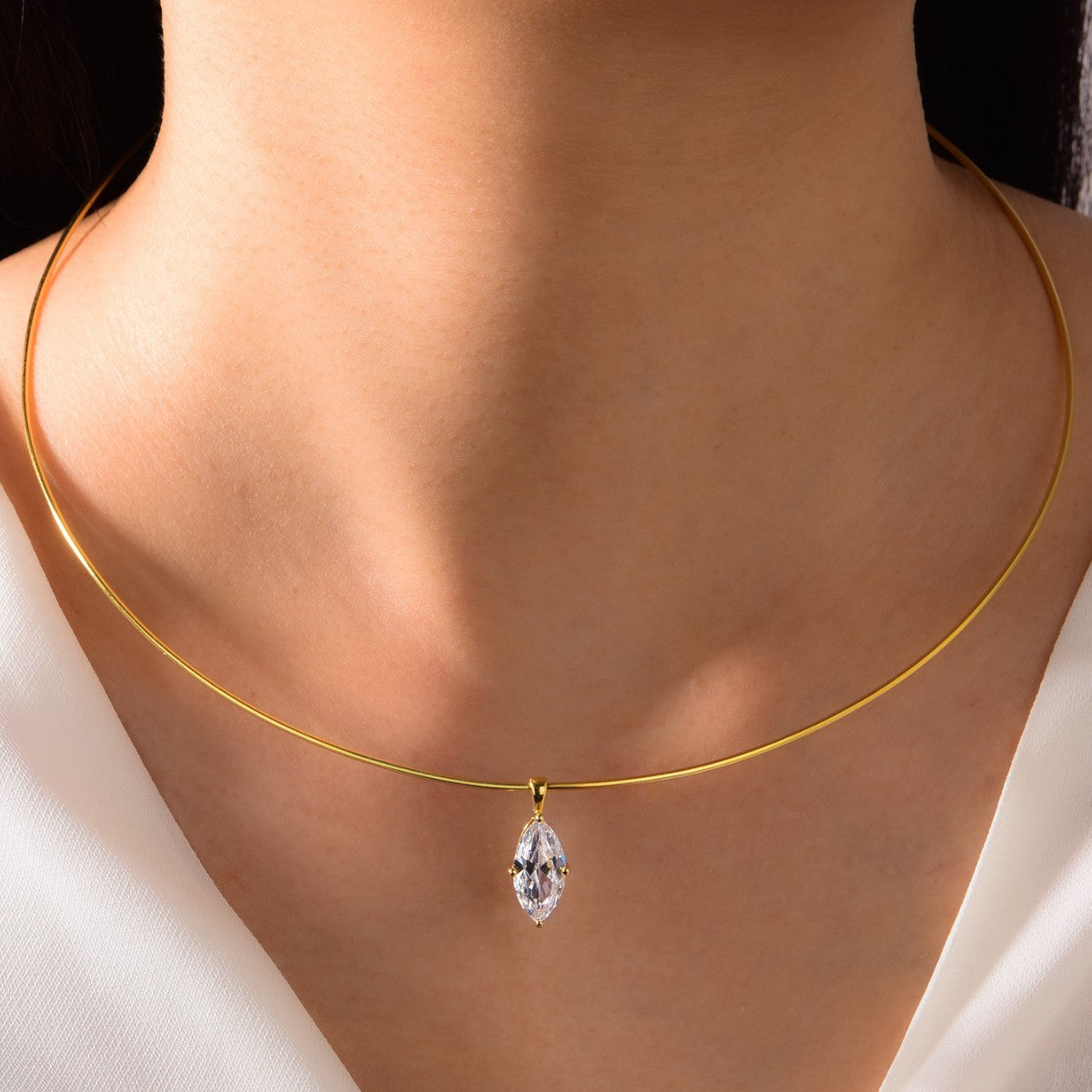 S925 Sterling Silver Geometric Moissanite Choker Necklace | Unique Luxury