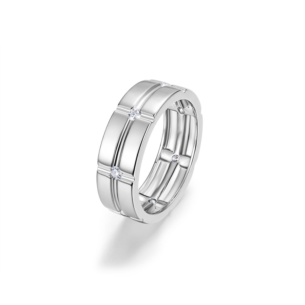 S925 Sterling Silver Men's Multi-Stone Engraved Moissanite Ring | 2mm, Gold & White Gold