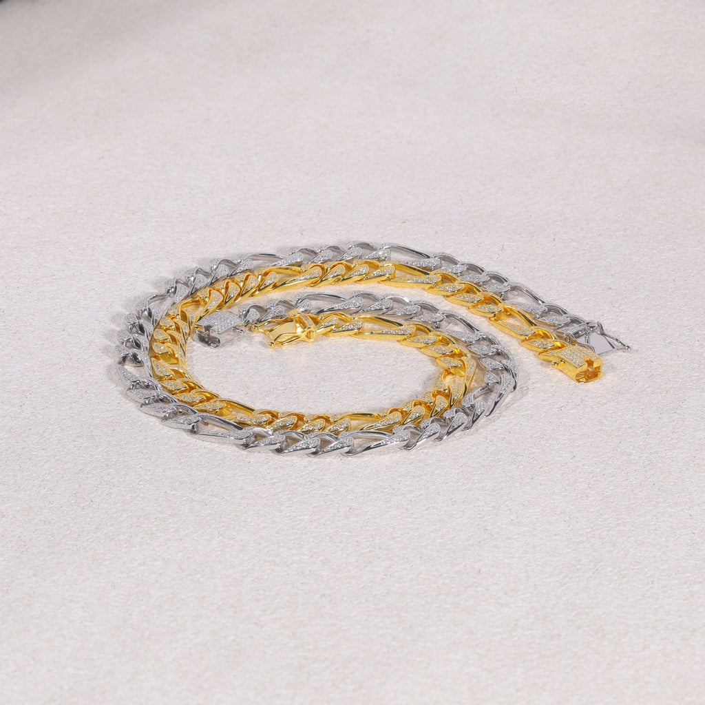 S925 Sterling Silver 3+1 Pattern 10mm Moissanite Cuban Link Necklace | Gold & Silver