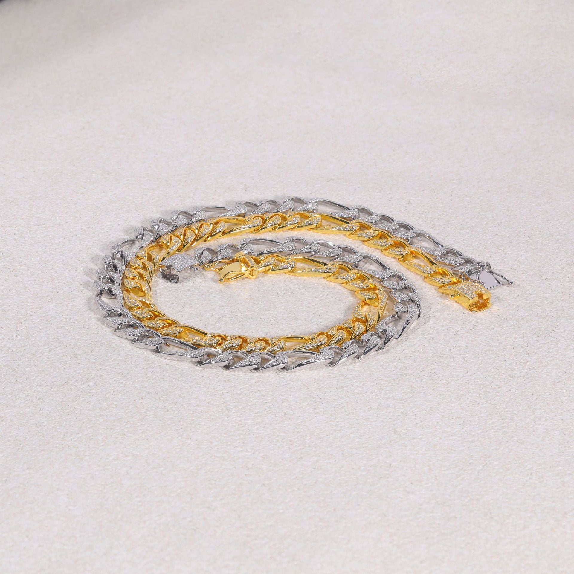 S925 Sterling Silver 3+1 Pattern 10mm Moissanite Cuban Link Necklace | Gold & Silver
