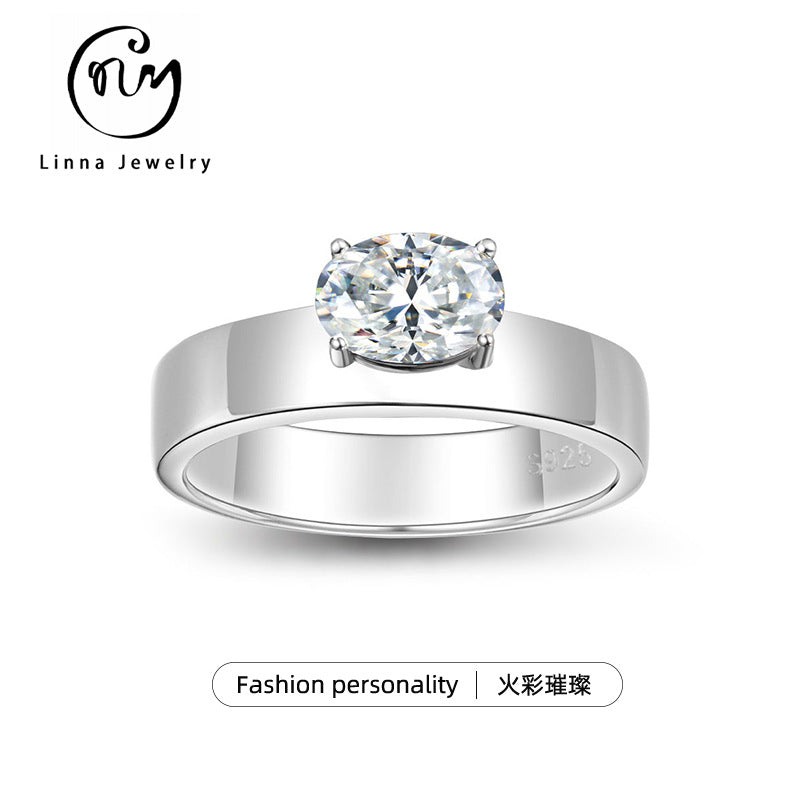 S925 Sterling Silver Oval Moissanite Wide Band Ring | 5×7mm, Gold & White Gold
