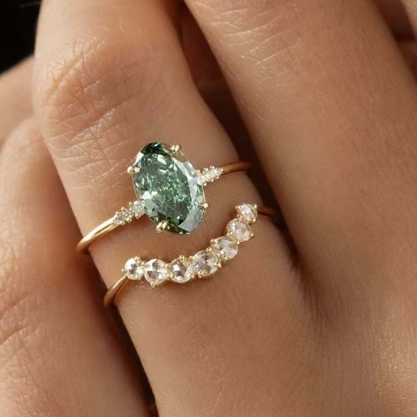S925 Sterling Silver Green Moissanite Stackable Ring Set | 2CT