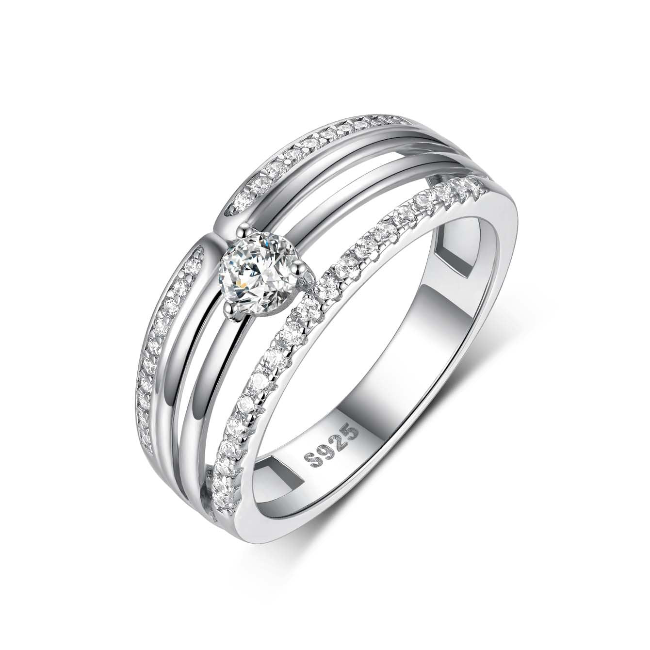 S925 Sterling Silver Women's Moissanite Fashion Ring | 0.3CT, Silver