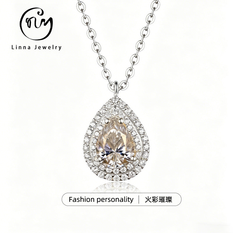 S925 Sterling Silver Triple Teardrop Moissanite Collarbone Necklace | Gold & White Gold