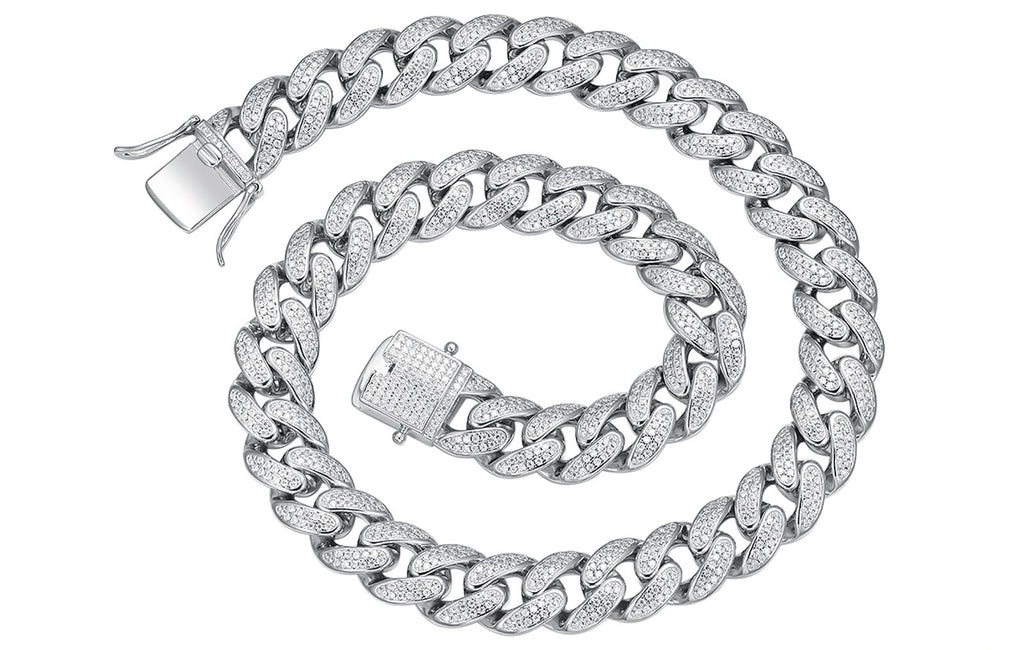 S925 Sterling Silver Wide Moissanite Cuban Link Necklace | 12mm & 13mm, Gold & Silver