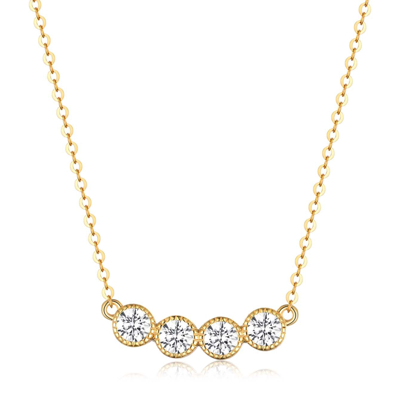 S925 Sterling Silver Four Stone Moissanite Collarbone Necklace | Minimalist Luxury