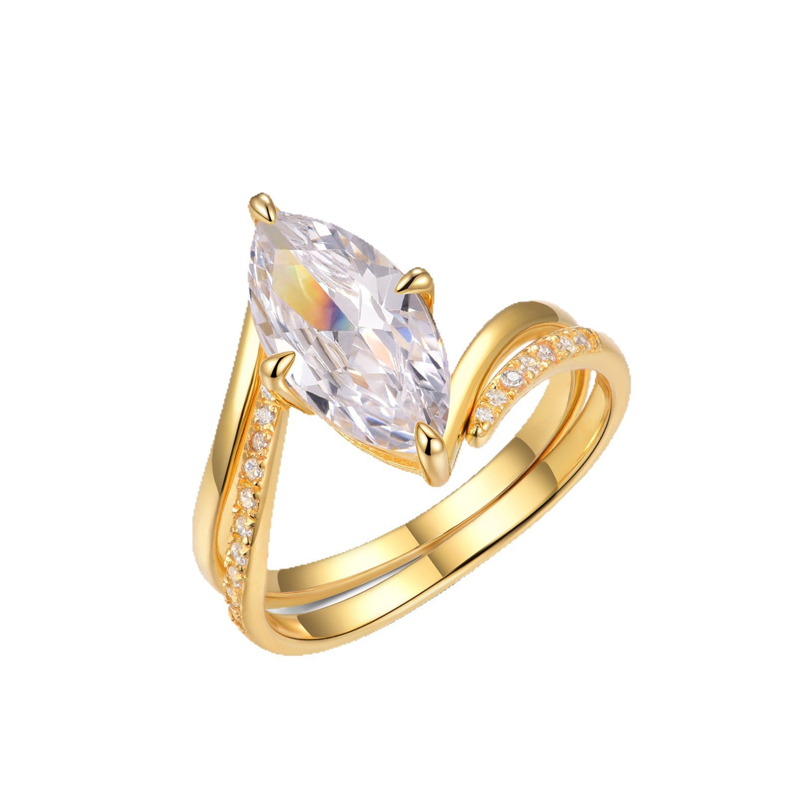 S925 Sterling Silver Marquise Moissanite Stackable Ring | Gold Curved Band