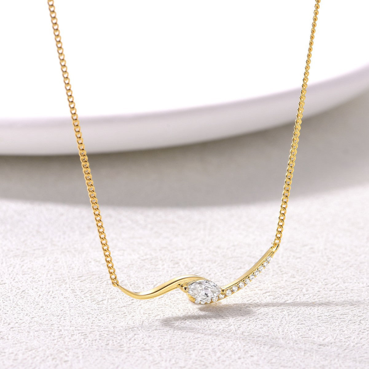 S925 Sterling Silver Marquise Moissanite Collarbone Necklace | Gold & Silver
