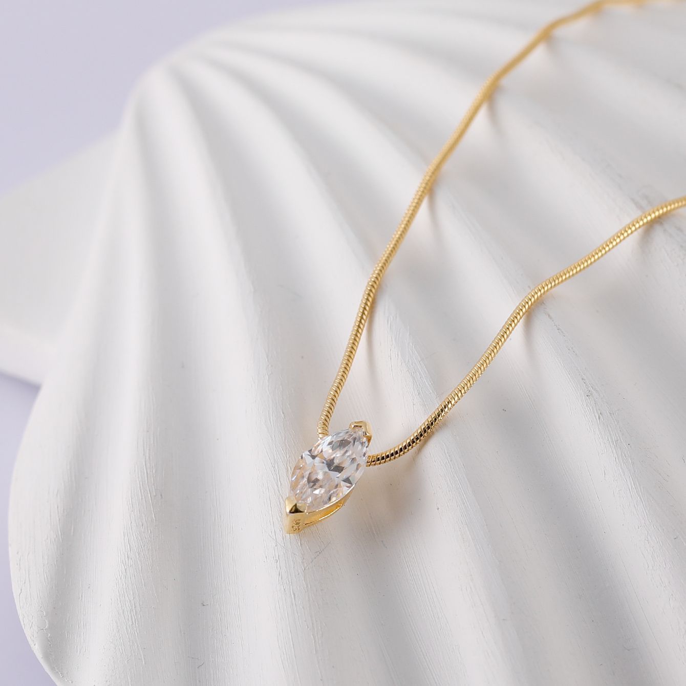 S925 Sterling Silver Marquise Moissanite Drop Pendant Necklace | Gold & Silver