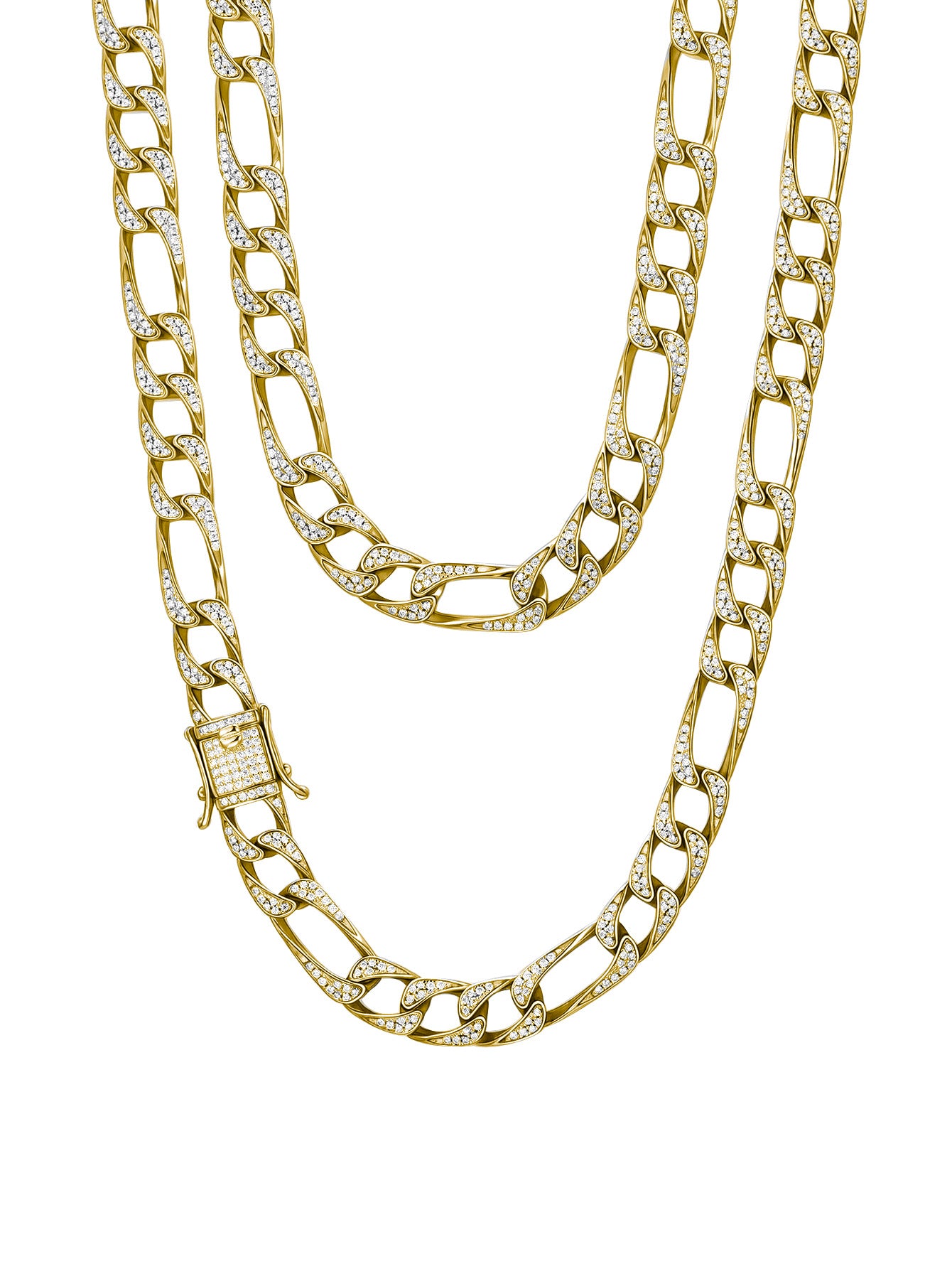 S925 Sterling Silver 3+1 Pattern 10mm Moissanite Cuban Link Necklace | Gold & Silver