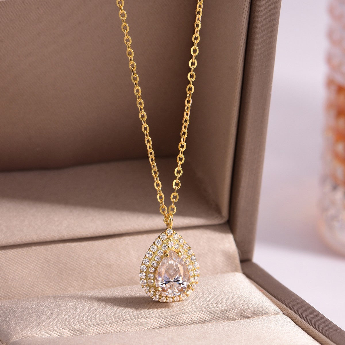S925 Sterling Silver Triple Teardrop Moissanite Collarbone Necklace | Gold & White Gold